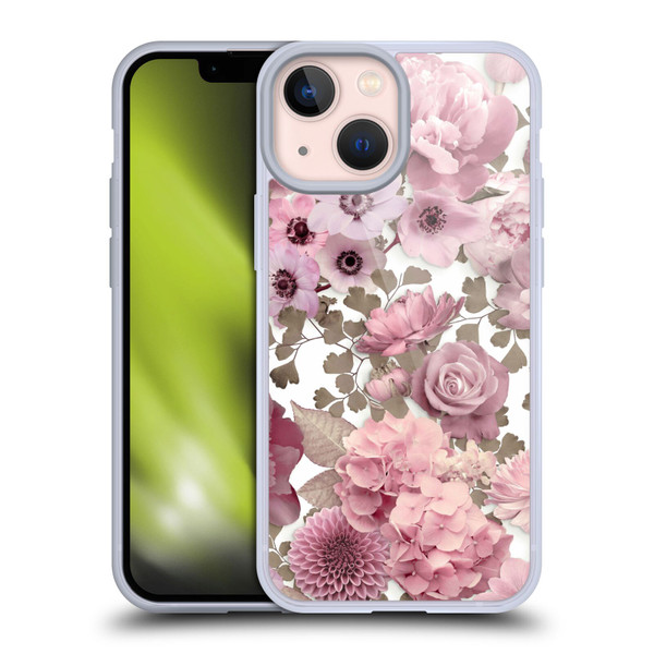 LebensArt Birds And Floral Pink Flower Pattern Kopie Soft Gel Case for Apple iPhone 13 Mini