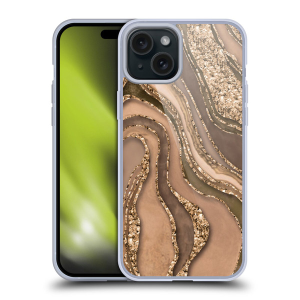 LebensArt Glamour Patterns Crystal Marble Amber Soft Gel Case for Apple iPhone 15 Plus