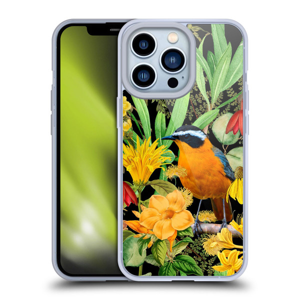 LebensArt Jungle Plants And Animals Orange Bird Elements Soft Gel Case for Apple iPhone 13 Pro