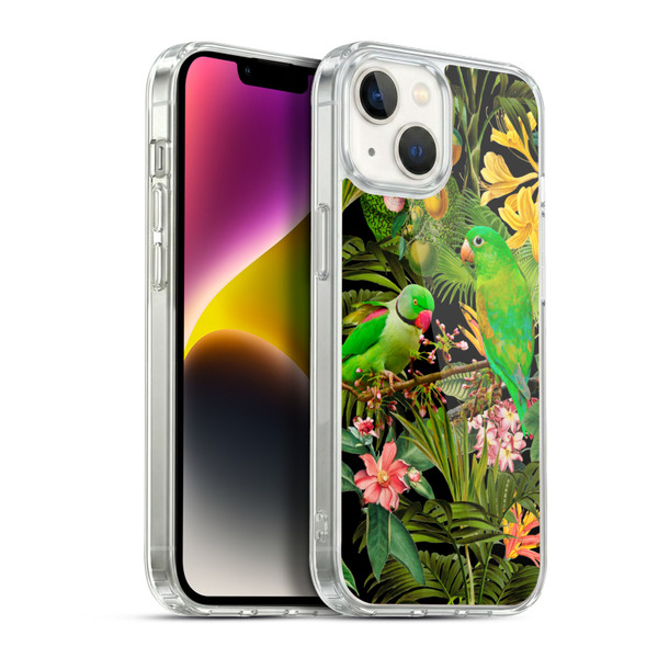 LebensArt Jungle Plants And Animals Parakeets Soft Gel Case for Apple iPhone 14