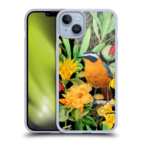 LebensArt Jungle Plants And Animals Orange Bird Elements Soft Gel Case for Apple iPhone 14 Plus