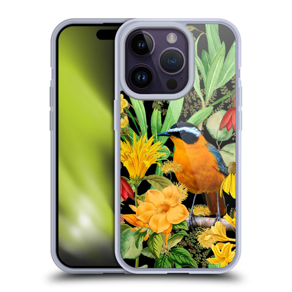 LebensArt Jungle Plants And Animals Orange Bird Elements Soft Gel Case for Apple iPhone 14 Pro