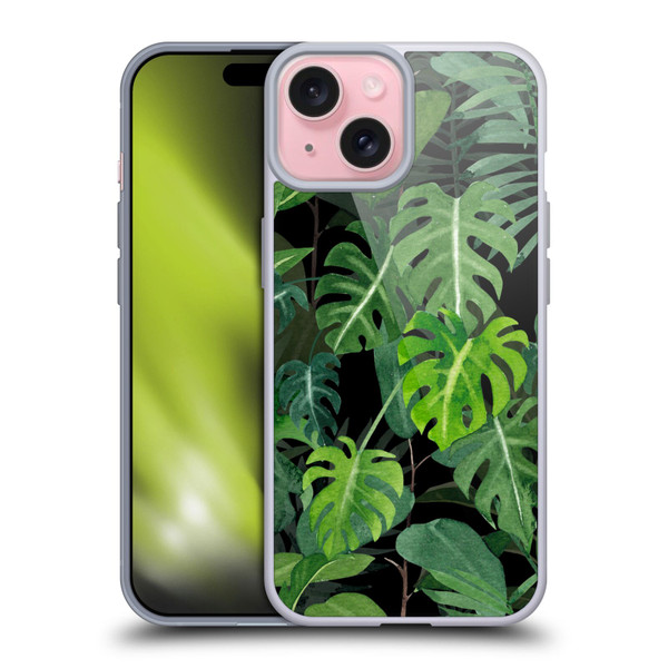 LebensArt Jungle Plants And Animals Monstera Soft Gel Case for Apple iPhone 15