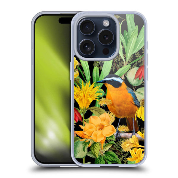 LebensArt Jungle Plants And Animals Orange Bird Elements Soft Gel Case for Apple iPhone 15 Pro