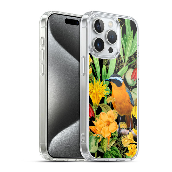 LebensArt Jungle Plants And Animals Orange Bird Elements Soft Gel Case for Apple iPhone 15 Pro & MagSafe