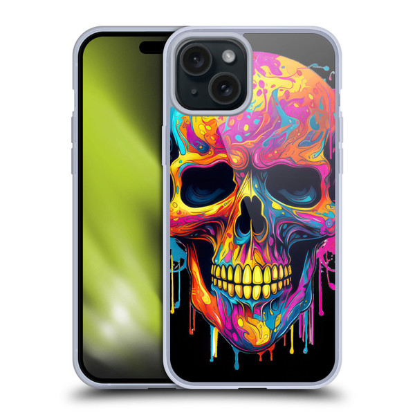 LebensArt Mix Art Rainbow Skull Soft Gel Case for Apple iPhone 15 Plus