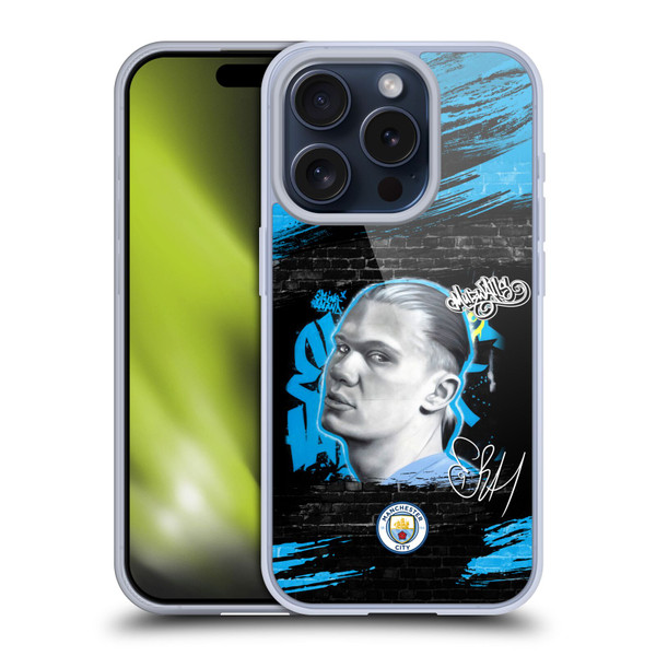 Manchester City Man City FC Graffiti Collection by Murwalls Erling Haaland Soft Gel Case for Apple iPhone 15 Pro