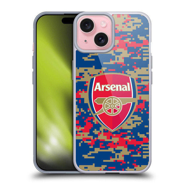 Arsenal FC Crest Patterns Digital Camouflage Soft Gel Case for Apple iPhone 15