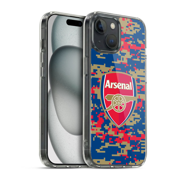 Arsenal FC Crest Patterns Digital Camouflage Soft Gel Case for Apple iPhone 15 & MagSafe