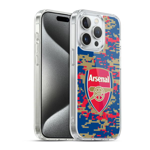 Arsenal FC Crest Patterns Digital Camouflage Soft Gel Case for Apple iPhone 15 Pro & MagSafe