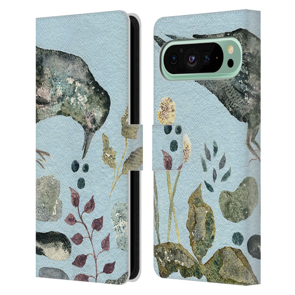 Wyanne Birds Fallen Blueberries Leather Book Wallet Case Cover For Google Pixel 9 Pro XL