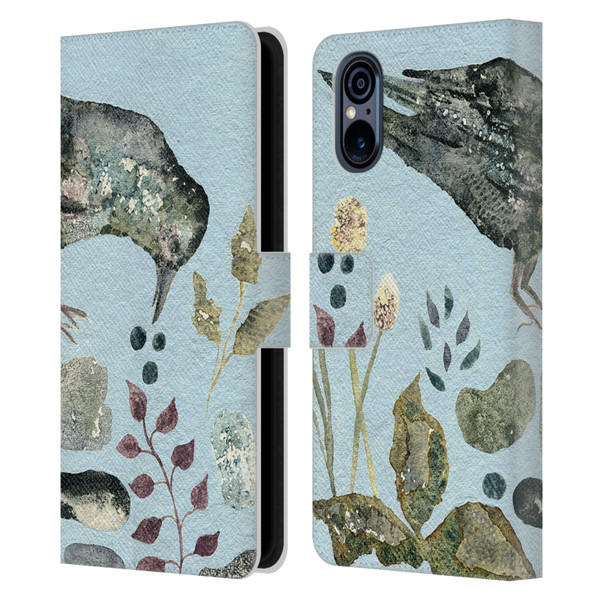 Wyanne Birds Fallen Blueberries Leather Book Wallet Case Cover For Sony Xperia 5 V 5G