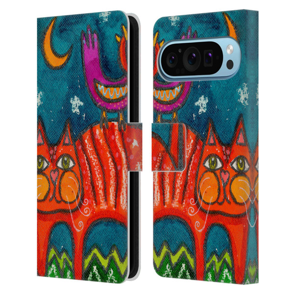 Wyanne Cat Birdy Got My Tail Kitty Leather Book Wallet Case Cover For Google Pixel 9 / Pixel 9 Pro