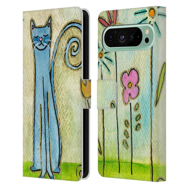 Wyanne Cat Blue Cat In The Flower Garden Leather Book Wallet Case Cover For Google Pixel 9 Pro XL