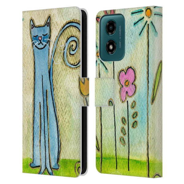 Wyanne Cat Blue Cat In The Flower Garden Leather Book Wallet Case Cover For Motorola Moto G04/G04s/G24 4G