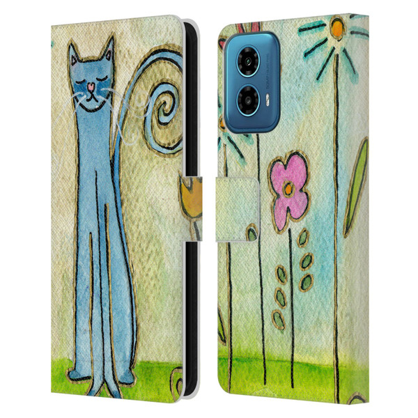 Wyanne Cat Blue Cat In The Flower Garden Leather Book Wallet Case Cover For Motorola Moto G34 5G