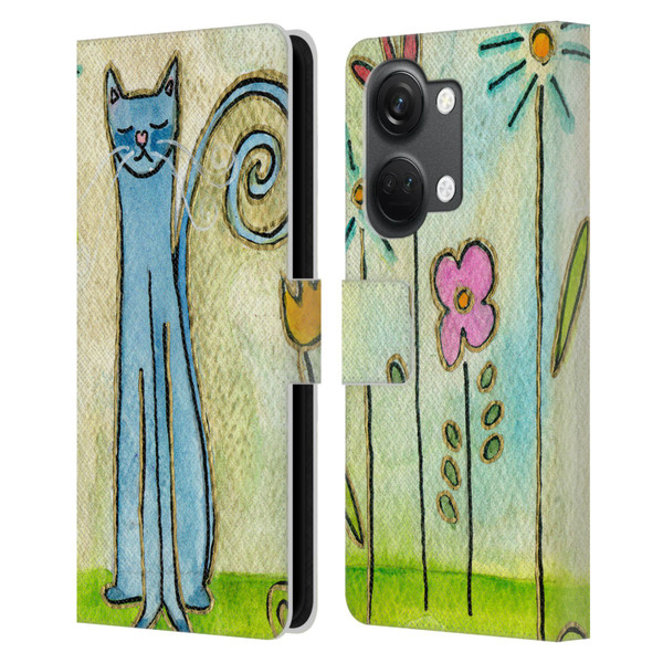 Wyanne Cat Blue Cat In The Flower Garden Leather Book Wallet Case Cover For OnePlus Nord 3 5G