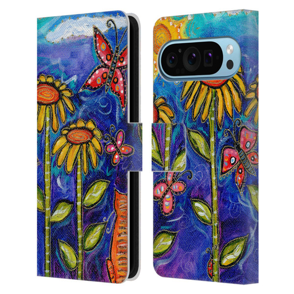 Wyanne Nature 2 Sundown Sunflowers Leather Book Wallet Case Cover For Google Pixel 9 / Pixel 9 Pro