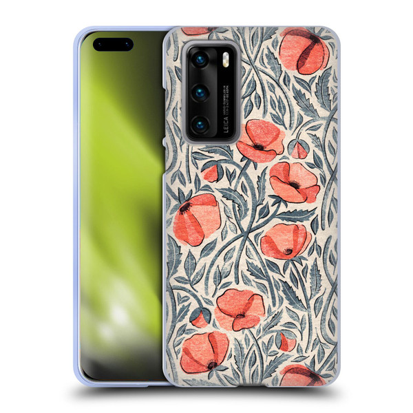 Micklyn Le Feuvre Flora And Fauna Peachy Coral Scattered Poppies Soft Gel Case for Huawei P40 5G