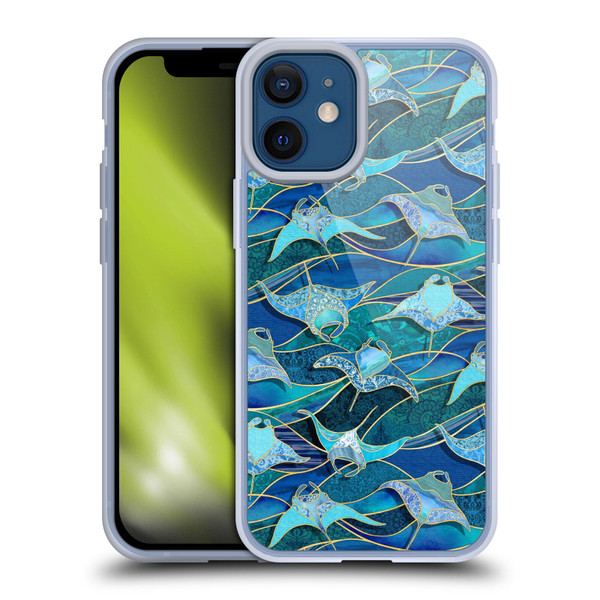 Micklyn Le Feuvre Flora And Fauna Patchwork Manta Rays in Blue Soft Gel Case for Apple iPhone 12 Mini