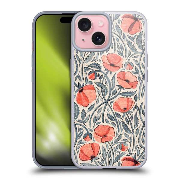 Micklyn Le Feuvre Flora And Fauna Peachy Coral Scattered Poppies Soft Gel Case for Apple iPhone 15