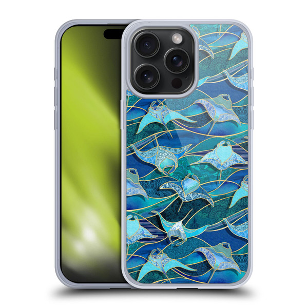 Micklyn Le Feuvre Flora And Fauna Patchwork Manta Rays in Blue Soft Gel Case for Apple iPhone 15 Pro Max