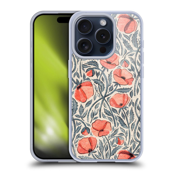 Micklyn Le Feuvre Flora And Fauna Peachy Coral Scattered Poppies Soft Gel Case for Apple iPhone 15 Pro