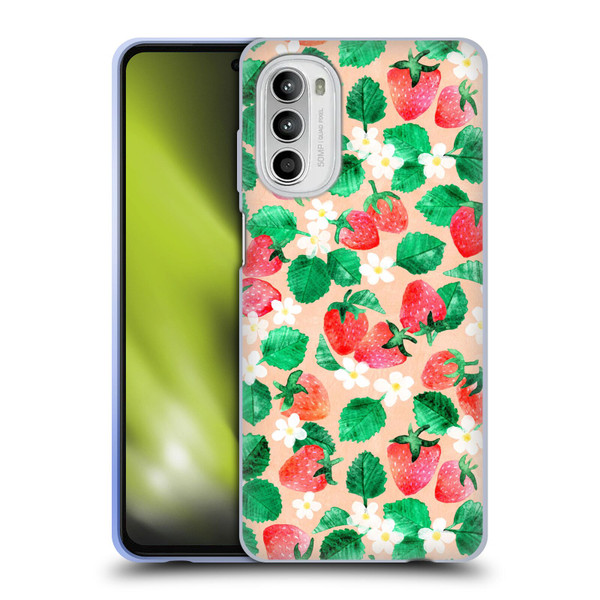 Micklyn Le Feuvre Flora And Fauna Strawberry Watercolor in Peach Soft Gel Case for Motorola Moto G52