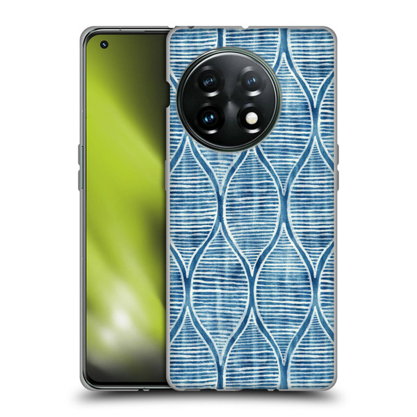 Micklyn Le Feuvre Flora And Fauna Hand Painted Blue White Pattern Soft Gel Case for OnePlus 11 5G