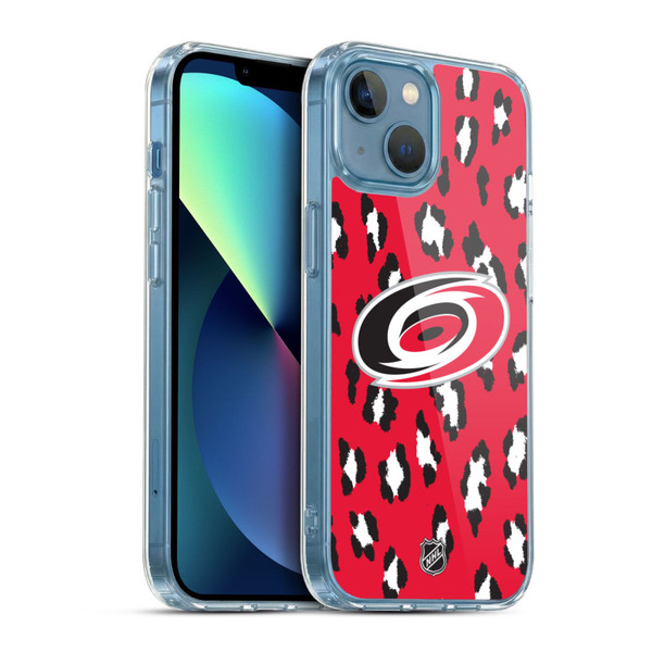 NHL Carolina Hurricanes Leopard Pattern Soft Gel Case for Apple iPhone 13 Mini