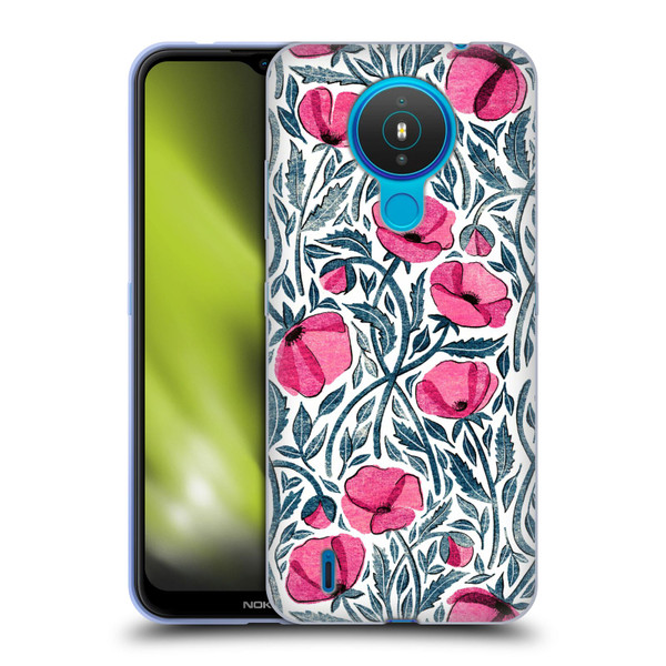 Micklyn Le Feuvre Flora And Fauna Hot Pink Block Print Poppies Soft Gel Case for Nokia 1.4