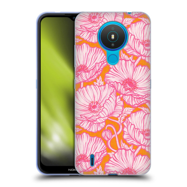Micklyn Le Feuvre Flora And Fauna Hot Pink Orange Poppy Floral Soft Gel Case for Nokia 1.4