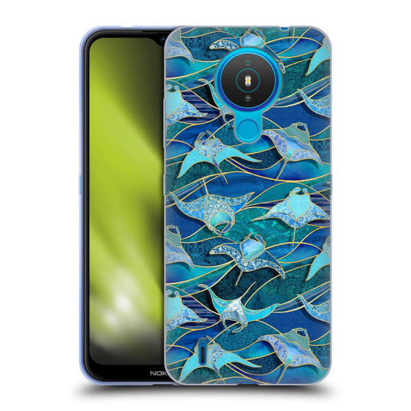 Micklyn Le Feuvre Flora And Fauna Patchwork Manta Rays in Blue Soft Gel Case for Nokia 1.4