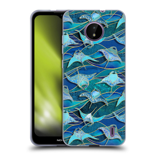 Micklyn Le Feuvre Flora And Fauna Patchwork Manta Rays in Blue Soft Gel Case for Nokia C10 / C20