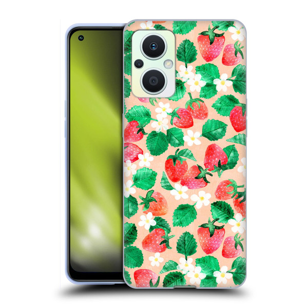 Micklyn Le Feuvre Flora And Fauna Strawberry Watercolor in Peach Soft Gel Case for OPPO Reno8 Lite