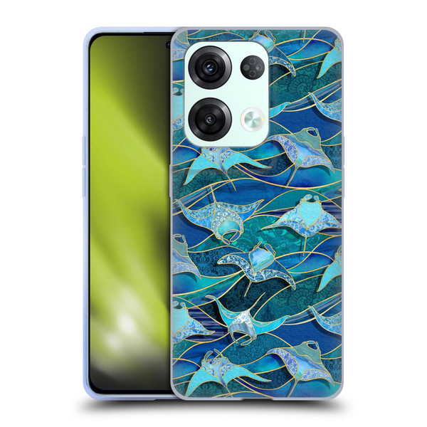 Micklyn Le Feuvre Flora And Fauna Patchwork Manta Rays in Blue Soft Gel Case for OPPO Reno8 Pro