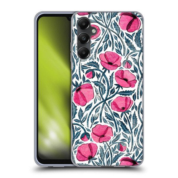 Micklyn Le Feuvre Flora And Fauna Hot Pink Block Print Poppies Soft Gel Case for Samsung Galaxy A05s