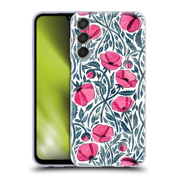 Micklyn Le Feuvre Flora And Fauna Hot Pink Block Print Poppies Soft Gel Case for Samsung Galaxy M15/F15 5G