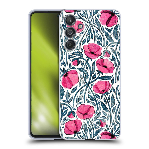 Micklyn Le Feuvre Flora And Fauna Hot Pink Block Print Poppies Soft Gel Case for Samsung Galaxy M55 5G