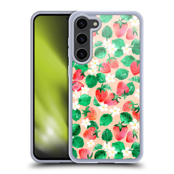 Micklyn Le Feuvre Flora And Fauna Strawberry Watercolor in Peach Soft Gel Case for Samsung Galaxy S23+ 5G