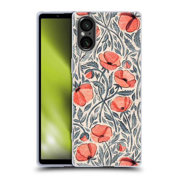 Micklyn Le Feuvre Flora And Fauna Peachy Coral Scattered Poppies Soft Gel Case for Sony Xperia 5 V 5G