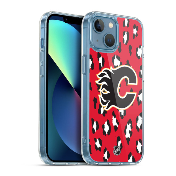 NHL Calgary Flames Leopard Pattern Soft Gel Case for Apple iPhone 13 Mini & MagSafe