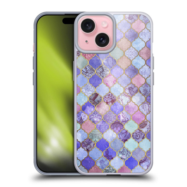 Micklyn Le Feuvre Moroccan Decorative Purple Soft Gel Case for Apple iPhone 15