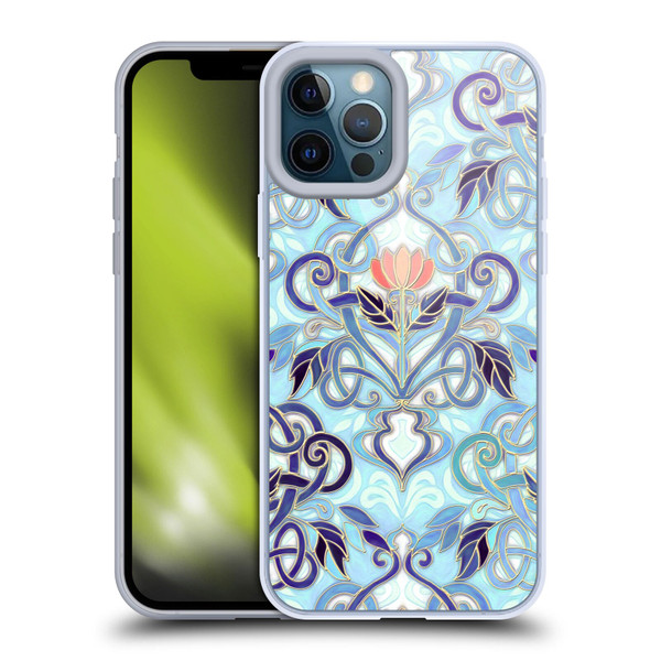 Micklyn Le Feuvre Patterns 2 Indigo Blue Art Nouveau With Peach Flowers Soft Gel Case for Apple iPhone 12 Pro Max
