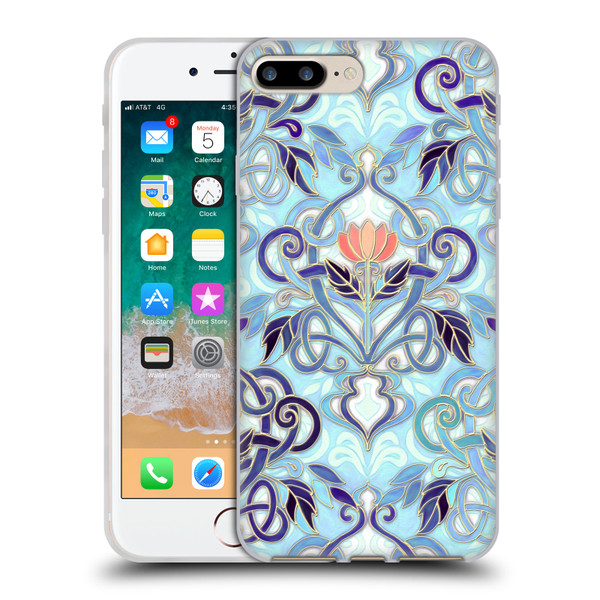Micklyn Le Feuvre Patterns 2 Indigo Blue Art Nouveau With Peach Flowers Soft Gel Case for Apple iPhone 7 Plus / iPhone 8 Plus