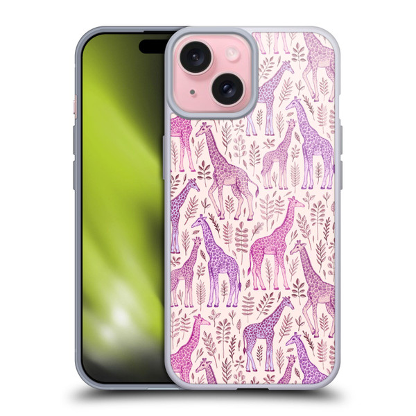 Micklyn Le Feuvre Wildlife Pink Giraffes Soft Gel Case for Apple iPhone 15