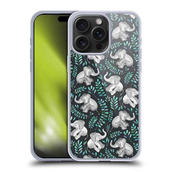 Micklyn Le Feuvre Wildlife Little Laughing Elephants In Turquoise And Grey Soft Gel Case for Apple iPhone 15 Pro Max