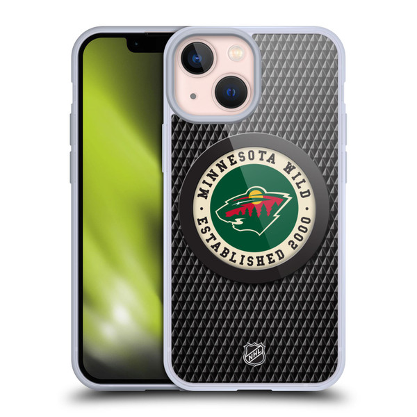 NHL Minnesota Wild Puck Texture Soft Gel Case for Apple iPhone 13 Mini
