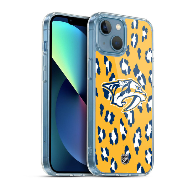 NHL Nashville Predators Leopard Pattern Soft Gel Case for Apple iPhone 13 Mini & MagSafe