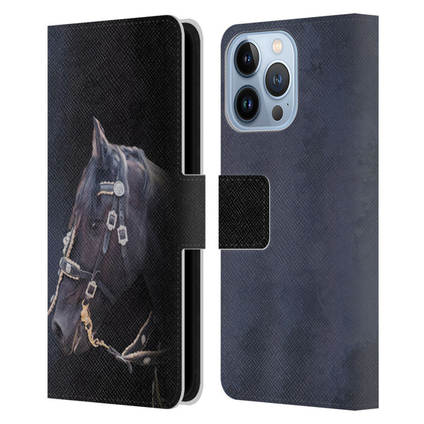 Simone Gatterwe Pegasus And Unicorns Friesian Horse Leather Book Wallet Case Cover For Apple iPhone 13 Pro